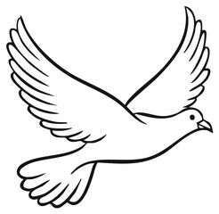 Obraz premium Stylized outline drawing of a dove bird in flight wings spread open with a simple elegant design