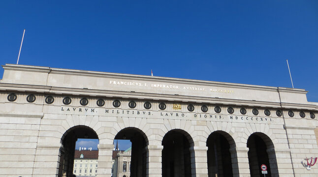 Vienna / Austria - October 5, 2015: Vienna Heldentor. Entrance to Hofburg and Heldenplatz, Austria. The arch commemorates the Battle of Leipzig in 1813.
