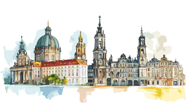 Dresden Zwinger. Dresden Zwinger watercolor vector illustration