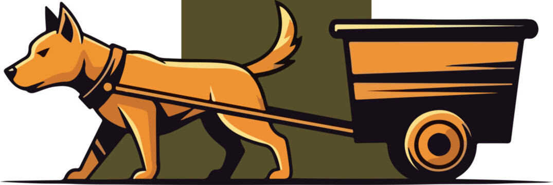 Dog pulling a cart, focused on the main subject, simple illustration.