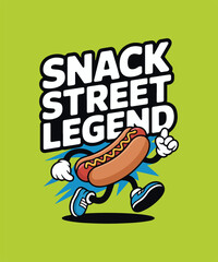 Snack Street Legend Hotdog Cartoon Typography T Shirt Design © NARIQ