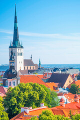 St. Olaf's Church and red roofs of Tallinn Old Town, Estonia