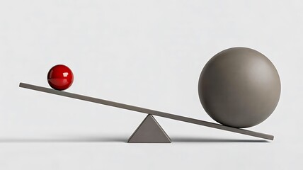Balance scale with red ball and gray sphere isolated on white background 3d render concept of comparison equality and risk management
