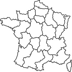 Obraz premium Outline map of France showing administrative divisions and regions for travel and geographic information