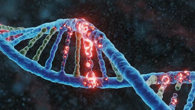 Glowing DNA Double Helix Structure with Red Light Emission