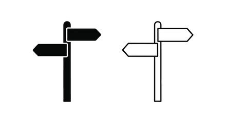 Two signpost icons one black and one white displayed side by side