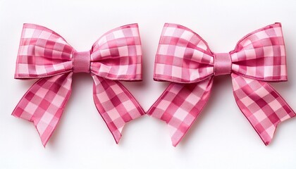 two charming pink gingham bows isolated on white background perfect for adding a touch of sweetness and vintage flair to any project