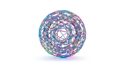 Fototapeta premium Colorful abstract geometric wireframe sphere 3d render design element isolated on transparent background
