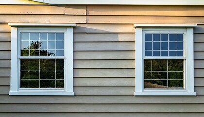 vinyl siding on house with window frames close up view