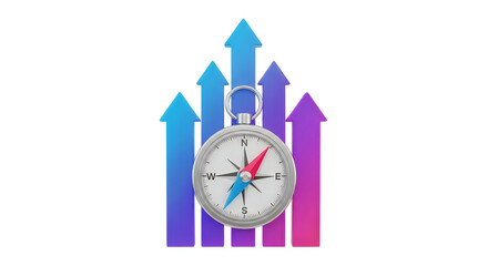 Colorful cartoon alarm clock with arrows and castle towers isolated on transparent background