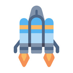 Cartoon Rocket Ship Flying with Flames Isolated on Black Background Space Exploration