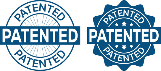 Obraz premium Patented Round and Scalloped Badge Set, Vintage Patent Certification Stamp Emblem Vector Collection