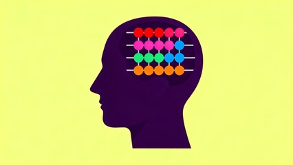 Conceptual illustration depicts an abacus structure within the silhouette of a human head symbolizing calculation skills