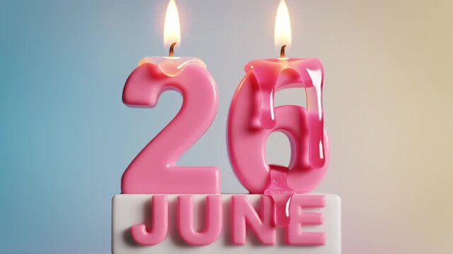 Birthday celebration with pink candles on cake, marking June 26th