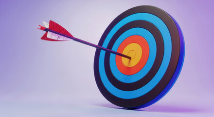 Colorful Target with Arrow Hitting the Bullseye, Illustrating Goal Achievement and Strategic Success in Business and Personal Endeavors with Precision and Focus