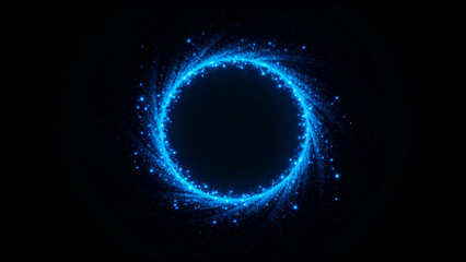 Obraz premium a digital artwork featuring a glowing blue circular ring set against a dark background. The ring is composed of numerous small, bright particles that create a shimmering effect, giving the impression