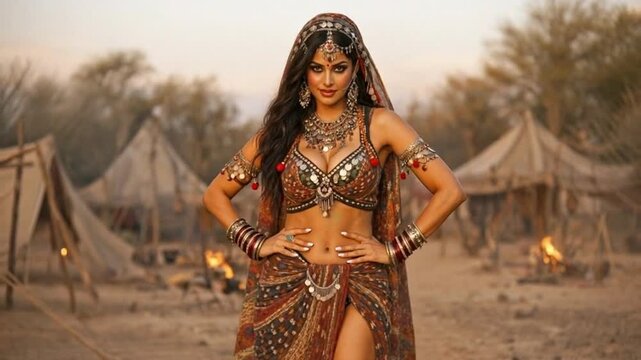 Attractive Indian Banjara Woman in Traditional Colorful Tribal Dress