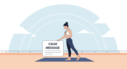 Fototapeta premium Woman practicing yoga, holding a sign with 