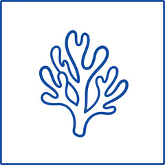 Fototapeta premium Minimalist Blue Coral Line Art Icon Isolated on White Background for Marine and Ocean Design