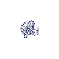 Fototapeta premium Vintage Science and Technology Quantum Computer – Blue Ink Engraving Style