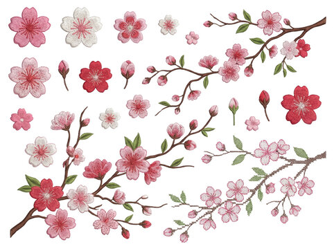 Cherry Blossom Branch Embroidery, Spring Flowers
