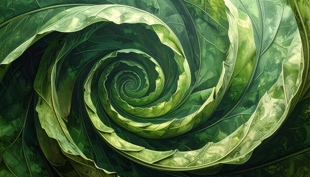 Fresh green cabbage leaves texture close-up spiral pattern organic vegetable food background