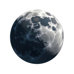 Naklejka premium Realistic depiction of a full moon with detailed surface textures and a dark background, conveying a serene and mysterious atmosphere on transparent background
