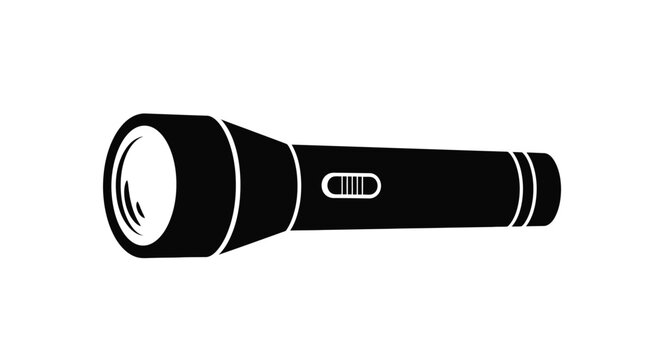 A simple black and white illustration of a handheld electric flashlight