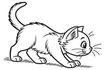 Obraz premium Playful Baby Kitten Walking - Cute Line Art Illustration for Kids Coloring Page and Activity Sheet