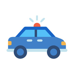 Minimalist flat illustration of a police car with flashing lights on a black background © Sharuzzaman