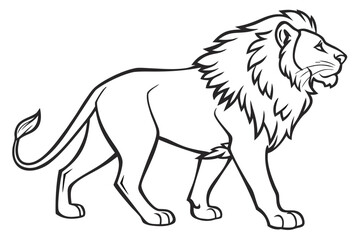 : Side View Portrait of a Lion - Black and White Outline Drawing for Children Coloring Page