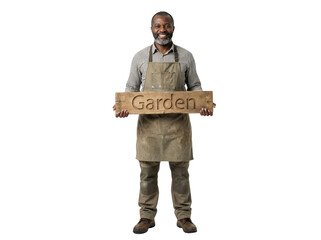 Obraz premium Smiling African American Man Holding Garden Sign