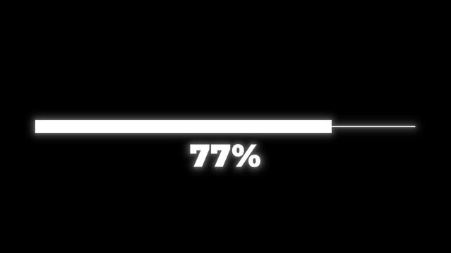 Modern animated progress bar with percentage indicator on a dark background. Minimal white interface design representing system update, data processing, task completion, and digital workflow. Ideal fo