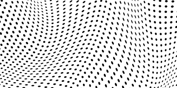 Abstract wavy black particle halftone. Simple white background