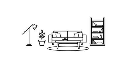 Modern Living Room Interior Minimalist Line Art Design