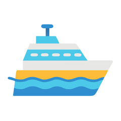 Obraz premium Flat vector illustration of a cruise ship sailing on blue water waves