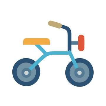 Stylized children's tricycle with blue frame, tan seat, and red light