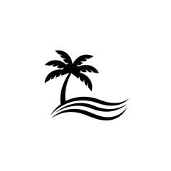 Obraz premium Minimalist Palm Tree and Waves Icon