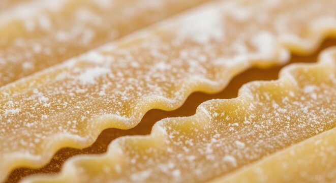 Close-up of uncooked Mafalda pasta with ruffled edges.