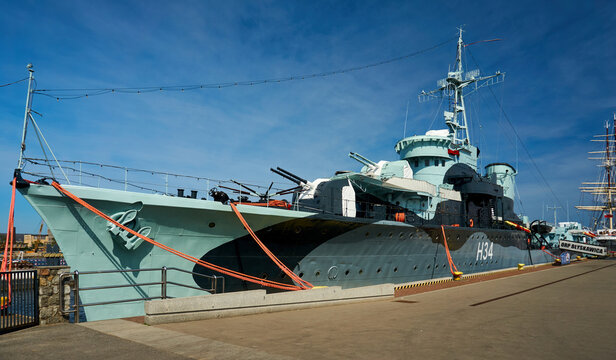 GDYNIA, POLAND - May 16, 2018: ORP Blyskawica destroyer docked in Gdynia.