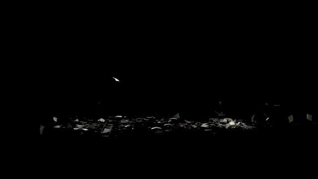 Super Motion Shot of Breaking Real GlassIsolated on Black Background glass explosion break into debris alpha channel animation, broken window and mirror shatter effect overlay motion design element