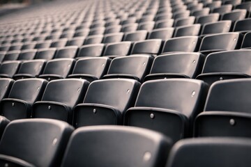 Selective Focus of Empty Black Stadium Seats in Professional Sports Arena