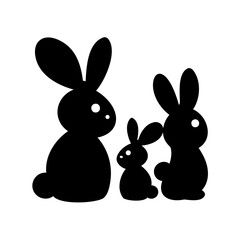 Fototapeta premium A family of three black silhouette rabbits sitting together Vector, illustration