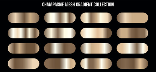 Vector champagne mesh gradient collection, metallic gold color swatches, luxury rose gold palette for UI, web, app, branding, graphic design © deesignvalue