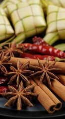 Cinnamon Sticks and Star Anise on Plate.