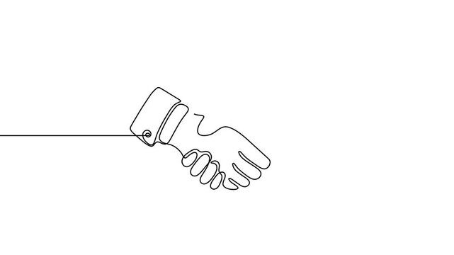 Hand line handshake people continuous business outline partnership vector together. Line hand handshake art concept trust deal agreement one illustration sketch isolated background work team man.