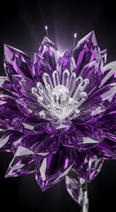 Purple Crystal Flower on Black Background.