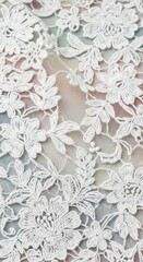 White Floral Lace Fabric Texture Background.