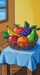 Fruit Basket on Table by Window.