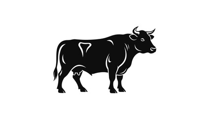 Obraz premium Black Bull or Cow Standing Silhouette Logo Design